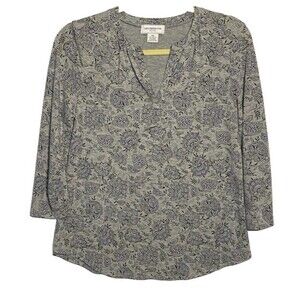 Liz Claiborne Petites Shirt Size PM  3/4 Sleeve Split V-Neck Knit Pullover Top